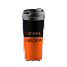 Термокружка-непроливайка с принтом Orange Is the New Black в городе Новоалтайск, внутренняя часть — пищевой пластик, наружная часть — прозрачный пластик, между ними — полиграфическая вставка с рисунком | объем — 350 мл, герметичная крышка | orange is the new black | оранжевый  хит сезона