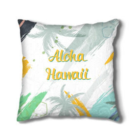 Подушка 3D с принтом Aloha Hawaii в городе Новоалтайск, наволочка – 100% полиэстер, наполнитель – холлофайбер (легкий наполнитель, не вызывает аллергию). | состоит из подушки и наволочки. Наволочка на молнии, легко снимается для стирки | aloha | summer | sun | travel | гавайи | лето | путешествия