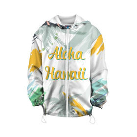 Детская куртка 3D с принтом Aloha Hawaii в городе Новоалтайск, 100% полиэстер | застежка — молния, подол и капюшон оформлены резинкой с фиксаторами, по бокам — два кармана без застежек, один потайной карман на груди, плотность верхнего слоя — 90 г/м2; плотность флисового подклада — 260 г/м2 | Тематика изображения на принте: aloha | summer | sun | travel | гавайи | лето | путешествия