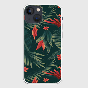 Чехол для iPhone 13 mini с принтом Тропики в городе Новоалтайск,  |  | Тематика изображения на принте: вектор | джунгли | дизайн | зеленый | красиво | красный | лес | лето | папоротник | тропики | тропические листья