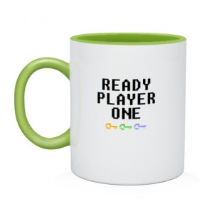 Кружка двухцветная с принтом Ready Player One в городе Новоалтайск, керамика | объем — 330 мл, диаметр — 80 мм. Цветная ручка и кайма сверху, в некоторых цветах — вся внутренняя часть | 