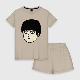 Женская пижама с шортиками хлопок с принтом Моб в городе Новоалтайск, 100% хлопок | футболка прямого кроя, шорты свободные с широкой мягкой резинкой | anime | mob psycho 100 | shigeo kageyama | аниме | моб психо 100