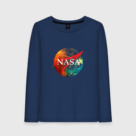 Женский лонгслив хлопок с принтом Nasa Space в городе Новоалтайск, 100% хлопок |  | америка | астронавт | звезды | космонавт | космос | логотип | наса | сша