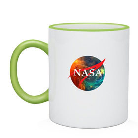 Кружка двухцветная с принтом Nasa Space в городе Новоалтайск, керамика | объем — 330 мл, диаметр — 80 мм. Цветная ручка и кайма сверху, в некоторых цветах — вся внутренняя часть | америка | астронавт | звезды | космонавт | космос | логотип | наса | сша
