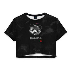 Женская футболка 3D укороченная с принтом Cygo - panda E в городе Новоалтайск, 100% полиэстер | круглая горловина, длина футболки до линии талии, рукава с отворотами | cygo | panda e | rap | бандана | гепард | голова | леонид вакальчук | медведь | мы бежим с тобой как будто от гепарда | надпись | панда е | реп | репер | рэп | рэпер | сайго | суго | цуго