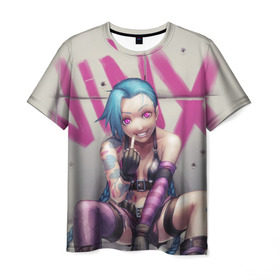 Мужская футболка 3D с принтом Jinx | League of legends в городе Новоалтайск, 100% полиэфир | прямой крой, круглый вырез горловины, длина до линии бедер | league | legends | lol | воин | девушка | джинкс | лига легенд | милая | розовый | синий | яркая
