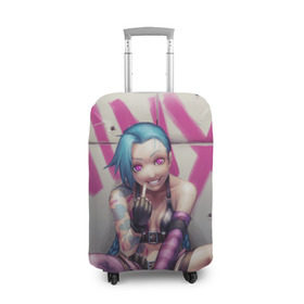 Чехол для чемодана 3D с принтом Jinx | League of legends в городе Новоалтайск, 86% полиэфир, 14% спандекс | двустороннее нанесение принта, прорези для ручек и колес | league | legends | lol | воин | девушка | джинкс | лига легенд | милая | розовый | синий | яркая