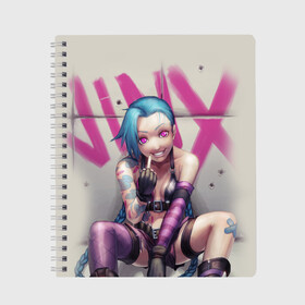 Тетрадь с принтом Jinx League of legends в городе Новоалтайск, 100% бумага | 48 листов, плотность листов — 60 г/м2, плотность картонной обложки — 250 г/м2. Листы скреплены сбоку удобной пружинной спиралью. Уголки страниц и обложки скругленные. Цвет линий — светло-серый
 | Тематика изображения на принте: league | legends | lol | воин | девушка | джинкс | лига легенд | милая | розовый | синий | яркая