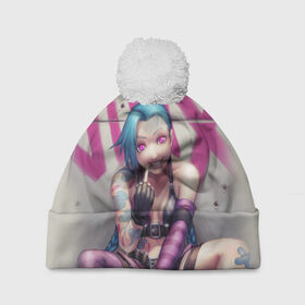 Шапка 3D c помпоном с принтом Jinx | League of legends в городе Новоалтайск, 100% полиэстер | универсальный размер, печать по всей поверхности изделия | league | legends | lol | воин | девушка | джинкс | лига легенд | милая | розовый | синий | яркая