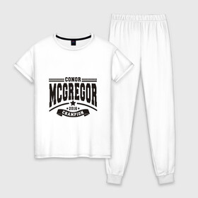 Женская пижама хлопок с принтом Conor McGregor в городе Новоалтайск, 100% хлопок | брюки и футболка прямого кроя, без карманов, на брюках мягкая резинка на поясе и по низу штанин | conor | mcgregor | mma | ufc | конор | макгрегор