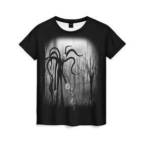 Женская футболка 3D с принтом Slenderman в городе Новоалтайск, 100% полиэфир ( синтетическое хлопкоподобное полотно) | прямой крой, круглый вырез горловины, длина до линии бедер | slenderman