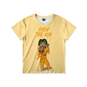 Детская футболка 3D с принтом Rich The Kid в городе Новоалтайск, 100% гипоаллергенный полиэфир | прямой крой, круглый вырез горловины, длина до линии бедер, чуть спущенное плечо, ткань немного тянется | freshman | kid | plug | rap | rich | the | walk | богатый | волк | зе кид | инопланетянин | нло | плаг | ребенок | репер | рич | рэп | рэпер | фрешмен
