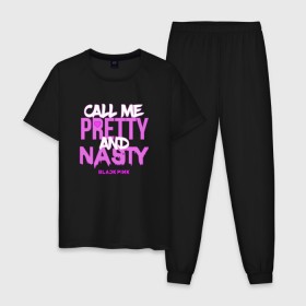 Мужская пижама хлопок с принтом Call Me Pretty And Nasty в городе Новоалтайск, 100% хлопок | брюки и футболка прямого кроя, без карманов, на брюках мягкая резинка на поясе и по низу штанин
 | blackpink | k pop | music | блэк пинк | дженни | джису | лис | музыка | розэ