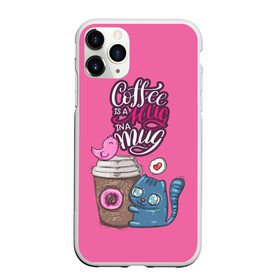 Чехол для iPhone 11 Pro матовый с принтом Coffee is a hug в городе Новоалтайск, Силикон |  | Тематика изображения на принте: cat | coffee | food | love | кот | птичка