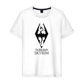 Мужская футболка хлопок с принтом THE ELDER SCROLLS в городе Новоалтайск, 100% хлопок | прямой крой, круглый вырез горловины, длина до линии бедер, слегка спущенное плечо. | dovahkiin | dragonborn | fus ro dah | rpg | skyrim | tes | the elder scrolls | докавин | рпг