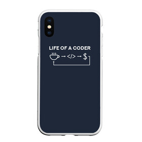 Чехол для iPhone XS Max матовый с принтом Life of a coder в городе Новоалтайск, Силикон | Область печати: задняя сторона чехла, без боковых панелей | coder | деньги | доллары | жизнь | код | кофе | программист | тыжпрограммист | цикл | язык