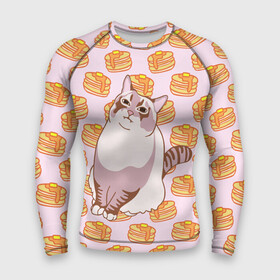 Мужской рашгард 3D с принтом Блины в городе Новоалтайск,  |  | cat | fat | internet | meme | pancakes | блины | интернет | кот | лупс | мем