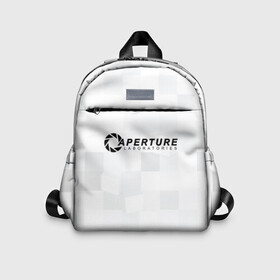 Детский рюкзак 3D с принтом Aperture Labs в городе Новоалтайск, 100% полиэстер | лямки с регулируемой длиной, сверху петелька, чтобы рюкзак можно было повесить на вешалку. Основное отделение закрывается на молнию, как и внешний карман. Внутри дополнительный карман. По бокам два дополнительных кармашка | лаборатория | портал