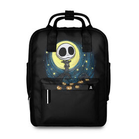 Женский рюкзак 3D с принтом The Nightmare Before Christmas в городе Новоалтайск, 100% полиэстер | лямки с регулируемой длиной, сверху ручки, чтобы рюкзак нести как сумку. Основное отделение закрывается на молнию, как и внешний карман. Внутри два дополнительных кармана, один из которых закрывается на молнию. По бокам два дополнительных кармашка, куда поместится маленькая бутылочка
 | before | burton | christmas | horror | jack skellington | nightmare | tim | timothy | walter | бёртон | джек | перед | рождеством | скеллингтон | тим | тимоти | ужастик | ужасы | уолтер