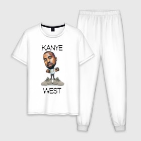Мужская пижама хлопок с принтом Kanye West в городе Новоалтайск, 100% хлопок | брюки и футболка прямого кроя, без карманов, на брюках мягкая резинка на поясе и по низу штанин
 | kanye west | music | rap | yeezus | кэнье | музыка | рэп