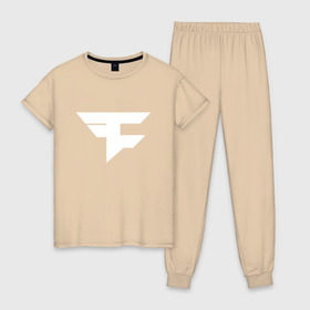Женская пижама хлопок с принтом FAZE CLAN в городе Новоалтайск, 100% хлопок | брюки и футболка прямого кроя, без карманов, на брюках мягкая резинка на поясе и по низу штанин | action | astralis | awp | counter strike | cs go | cs go global offensive | cybersport | faze clan | game | gamer | hyper beast | shooter | skin | team liquid | киберспорт | оружие | скины