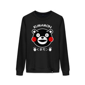 Женский свитшот хлопок с принтом KUMAMON в городе Новоалтайск, 100% хлопок | прямой крой, круглый вырез, на манжетах и по низу широкая трикотажная резинка  | japanese | kumamon | kumamoto | аниме | игрушка | кумамон | кумамото сапурайдзу | персонаж | талисман | япония