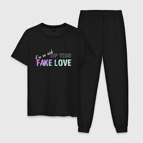 Мужская пижама хлопок с принтом FAKE LOVE BTS в городе Новоалтайск, 100% хлопок | брюки и футболка прямого кроя, без карманов, на брюках мягкая резинка на поясе и по низу штанин
 | bangtan boys | beyond the scene | bts | fake love | k pop | music | арэм | ви | джей хоуп | джин | музыка | сюга | чимин | чонгук