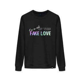 Женский свитшот хлопок с принтом FAKE LOVE BTS в городе Новоалтайск, 100% хлопок | прямой крой, круглый вырез, на манжетах и по низу широкая трикотажная резинка  | bangtan boys | beyond the scene | bts | fake love | k pop | music | арэм | ви | джей хоуп | джин | музыка | сюга | чимин | чонгук
