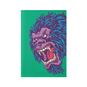 Обложка для паспорта матовая кожа с принтом Neon Yeti в городе Новоалтайск, натуральная матовая кожа | размер 19,3 х 13,7 см; прозрачные пластиковые крепления | beast | gorilla | monster | горилла | животное | йети | монстр