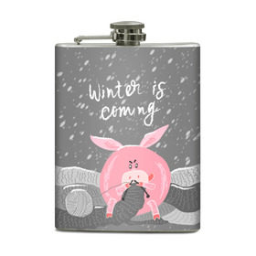 Фляга с принтом Winter is coming в городе Новоалтайск, металлический корпус | емкость 0,22 л, размер 125 х 94 мм. Виниловая наклейка запечатывается полностью | весёлый | вяжет | год | домашняя | животные | зима | клубок | мороз | надпись | наступает | новый год | п | поздравление | поросенок | праздник | прикольный | пятачок | рождество | розовый