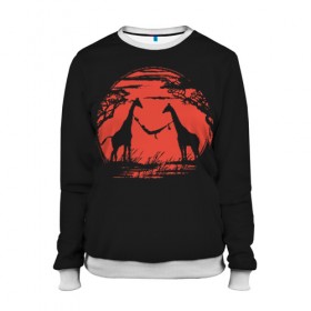 Женский свитшот 3D с принтом Жирафы в городе Новоалтайск, 100% полиэстер с мягким внутренним слоем | круглый вырез горловины, мягкая резинка на манжетах и поясе, свободная посадка по фигуре | animal | desert | giraffe | long | pattern | skin | tall | высокий | длинная | животное | животные | жираф | жирафы | пустыня | узор | шея