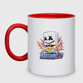 Кружка двухцветная с принтом Marshmello в городе Новоалтайск, керамика | объем — 330 мл, диаметр — 80 мм. Цветная ручка и кайма сверху, в некоторых цветах — вся внутренняя часть | dj | marshmello | marshmelo | в маске | диджей | клубная | клубняк | маршмелло | маршмеллоу | маршмело | маршмэллоу | музыка | электронная