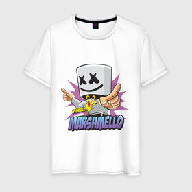 Мужская футболка хлопок с принтом Marshmello в городе Новоалтайск, 100% хлопок | прямой крой, круглый вырез горловины, длина до линии бедер, слегка спущенное плечо. | dj | marshmello | marshmelo | в маске | диджей | клубная | клубняк | маршмелло | маршмеллоу | маршмело | маршмэллоу | музыка | электронная