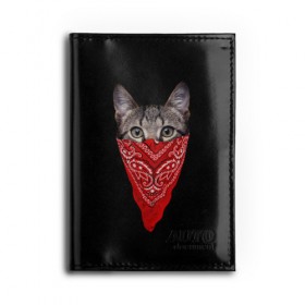 Обложка для автодокументов с принтом Gangsta Cat в городе Новоалтайск, натуральная кожа |  размер 19,9*13 см; внутри 4 больших “конверта” для документов и один маленький отдел — туда идеально встанут права | cat | cats | gangsta | kitten | kitty | pussy | гангстер | кот | котенок | котик | котики | коты | котята | кошка | кошки | платок