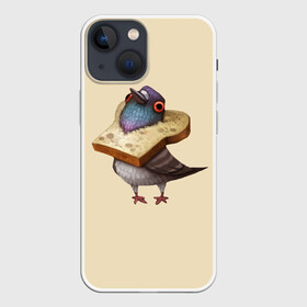 Чехол для iPhone 13 mini с принтом Голубь и Хлебушек в городе Новоалтайск,  |  | bird | birds | bread | dove | doves | fly | wing | wings | голуби | голубь | клюв | когти | крыло | крылышки | крылья | полет | птица | птицы | птичка | птички | хлеб
