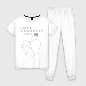 Женская пижама хлопок с принтом Love yourself ANSWER в городе Новоалтайск, 100% хлопок | брюки и футболка прямого кроя, без карманов, на брюках мягкая резинка на поясе и по низу штанин | bts bangtan boys бантаны бтс