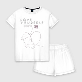 Женская пижама с шортиками хлопок с принтом Love yourself ANSWER в городе Новоалтайск, 100% хлопок | футболка прямого кроя, шорты свободные с широкой мягкой резинкой | bts bangtan boys бантаны бтс