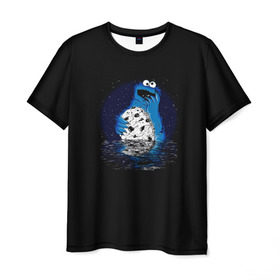 Мужская футболка 3D с принтом Cookie monster в городе Новоалтайск, 100% полиэфир | прямой крой, круглый вырез горловины, длина до линии бедер | Тематика изображения на принте: cookie | cookiemonster | delicious | eat | monster | yummy | еда | куки | кукимонстр | монстр | печенье | сладости | улица | улицасезам