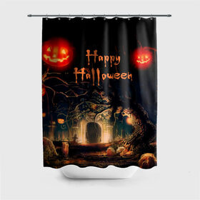 Штора 3D для ванной с принтом Halloween в городе Новоалтайск, 100% полиэстер | плотность материала — 100 г/м2. Стандартный размер — 146 см х 180 см. По верхнему краю — пластиковые люверсы для креплений. В комплекте 10 пластиковых колец | аниме | ведьма | девушка | зомби | ирландия | кладбище | колдун | кости | кошки | летучие | луна | мертвец | мёртвые | монстры | мыши | ночь | оборотни | пауки | паутина | подарок | праздник | свет | свечи