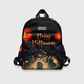Детский рюкзак 3D с принтом Halloween в городе Новоалтайск, 100% полиэстер | лямки с регулируемой длиной, сверху петелька, чтобы рюкзак можно было повесить на вешалку. Основное отделение закрывается на молнию, как и внешний карман. Внутри дополнительный карман. По бокам два дополнительных кармашка | аниме | ведьма | девушка | зомби | ирландия | кладбище | колдун | кости | кошки | летучие | луна | мертвец | мёртвые | монстры | мыши | ночь | оборотни | пауки | паутина | подарок | праздник | свет | свечи