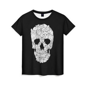 Женская футболка 3D с принтом Sketchy Cat Skull в городе Новоалтайск, 100% полиэфир ( синтетическое хлопкоподобное полотно) | прямой крой, круглый вырез горловины, длина до линии бедер | 