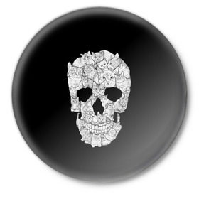 Значок с принтом Sketchy Cat Skull в городе Новоалтайск,  металл | круглая форма, металлическая застежка в виде булавки | 