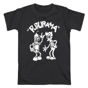 Мужская футболка хлопок с принтом Futurama - Cartoon в городе Новоалтайск, 100% хлопок | прямой крой, круглый вырез горловины, длина до линии бедер, слегка спущенное плечо. | Тематика изображения на принте: bender | fry | futurama | planet express | бендер | зойдберг | лила | фрай | футурама
