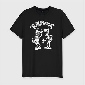 Мужская футболка хлопок Slim с принтом Futurama - Cartoon  в городе Новоалтайск, 92% хлопок, 8% лайкра | приталенный силуэт, круглый вырез ворота, длина до линии бедра, короткий рукав | bender | fry | futurama | planet express | бендер | зойдберг | лила | фрай | футурама