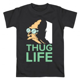 Мужская футболка хлопок с принтом Профессор - thug life в городе Новоалтайск, 100% хлопок | прямой крой, круглый вырез горловины, длина до линии бедер, слегка спущенное плечо. | Тематика изображения на принте: bender | fry | futurama | planet express | бендер | гипножаба | зойдберг | лила | профессор | фрай | футурама