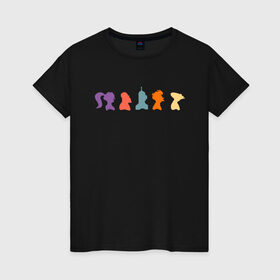 Женская футболка хлопок с принтом Futurama characters в городе Новоалтайск, 100% хлопок | прямой крой, круглый вырез горловины, длина до линии бедер, слегка спущенное плечо | bender | fry | futurama | planet express | бендер | гипножаба | зойдберг | лила | фрай | футурама