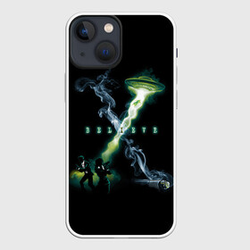 Чехол для iPhone 13 mini с принтом Believe в городе Новоалтайск,  |  | Тематика изображения на принте: alien | dana | files | fox | government | mulder | scully | theory | x files | xfiles | дана | заговора | инопланетяне | малдер | материалы | правительство | пришельцы | секретные | скалли | теория | фокс