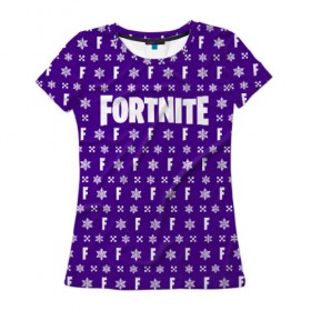 Женская футболка 3D с принтом FORTNITE НОВОГОДНИЙ в городе Новоалтайск, 100% полиэфир ( синтетическое хлопкоподобное полотно) | прямой крой, круглый вырез горловины, длина до линии бедер | 2019 | christmas | cybersport | esport | fortnite | game | llama | snow | winter | winter is coming | зима близко | игра | киберспорт | новогодний | новый год | снег | фиолетовый | фирменные цвета | фортнайт