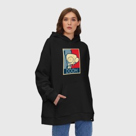 Худи SuperOversize хлопок с принтом Захватчик Зим в городе Новоалтайск, 70% хлопок, 30% полиэстер, мягкий начес внутри | карман-кенгуру, эластичная резинка на манжетах и по нижней кромке, двухслойный капюшон
 | doom | invader zim | анимация | игра | инопланетянин | компьютер | космос | мульт | мультфильм | мутант | нло | планета | пришелец | человечек | школа
