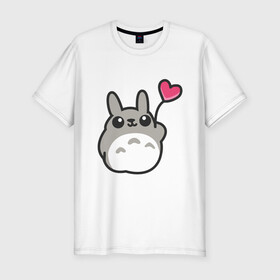Мужская футболка хлопок Slim с принтом Love Totoro в городе Новоалтайск, 92% хлопок, 8% лайкра | приталенный силуэт, круглый вырез ворота, длина до линии бедра, короткий рукав | forest | friend | ghibli | japan | keeper | nature | neigbor | neighbour | totoro | анимация | аниме | гибли | дерево | друг | животные | лес | любовь | милый | мир | миядзаки | мульт | мультфильм | природа | сердце | сосед | тоторо
